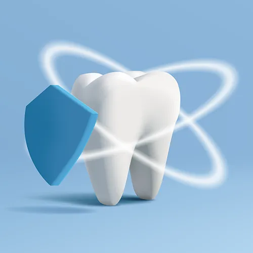 rendering of a tooth with a shield around it