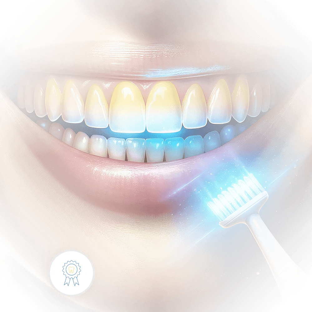 image of a woman's smile being treated with professional teeth whitening system